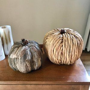 Crate&Barrel - NWT Wicker Rattan Pumpkins (2)